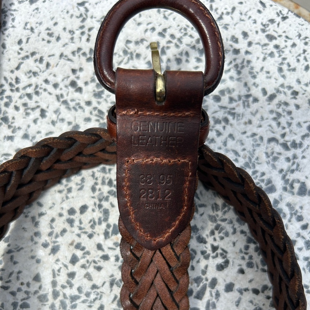 Genuine Leather Braided Belt – Adjustable – Rich Brown – size 38 US /95 EU